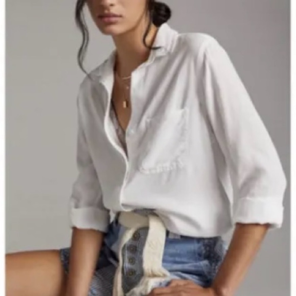 Anthropologie Cloth & Stone Button-Down Shirt, XS, White, Excellent Condition